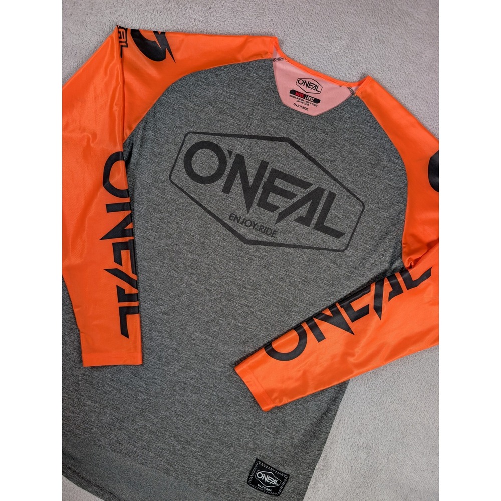 O'Neal Enjoy the Ride Motocross Jersey Mens Large Grey Orange Long Sleeve Bear